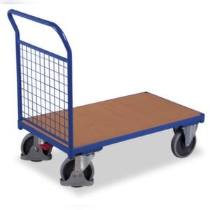 VARIOfit Gitter-Stirnwandwagen, Tragl. 500kg, Ladefl. LxB 1030x600mm, Holzplatte, 1 Wand Image