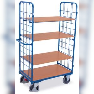 VARIOfit Etagenwagen, Tragl. 500kg, 4 Etage(n), Ladefl. LxB 1200x800mm, Holzböden, RAL5010 Image