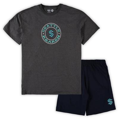 Herren Concepts Sport Deep Sea Blue/Heathered Charcoal Seattle Kraken Big & Tall Top & Shorts Schlafanzugset Image
