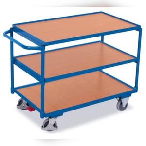 VARIOfit Tischwagen, Tragl. 250kg, Griff Holzplatte, Ladefl. LxB 850x500mm, Holzböden, RAL5010 Image