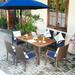 7Pcs Patio Rattan Cushioned Dining Set with Umbrella Hole - Table: 63" x 35.5" x 30"