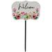 Floral Welcome Outdoor Yard Metal Garden Stake - 8" - White