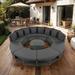 9-Piece Patio Rattan Round Sectional Sofa Sets, Outdoor Conversation Lounge Sets with Coffee Table and 6 Pillows, Grey