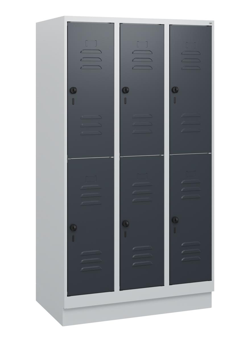 C+P Doppelstock-Spind Classic PLUS, Sockel, 3 Abteile, 1630x900x500mm, 7035/7016 Image