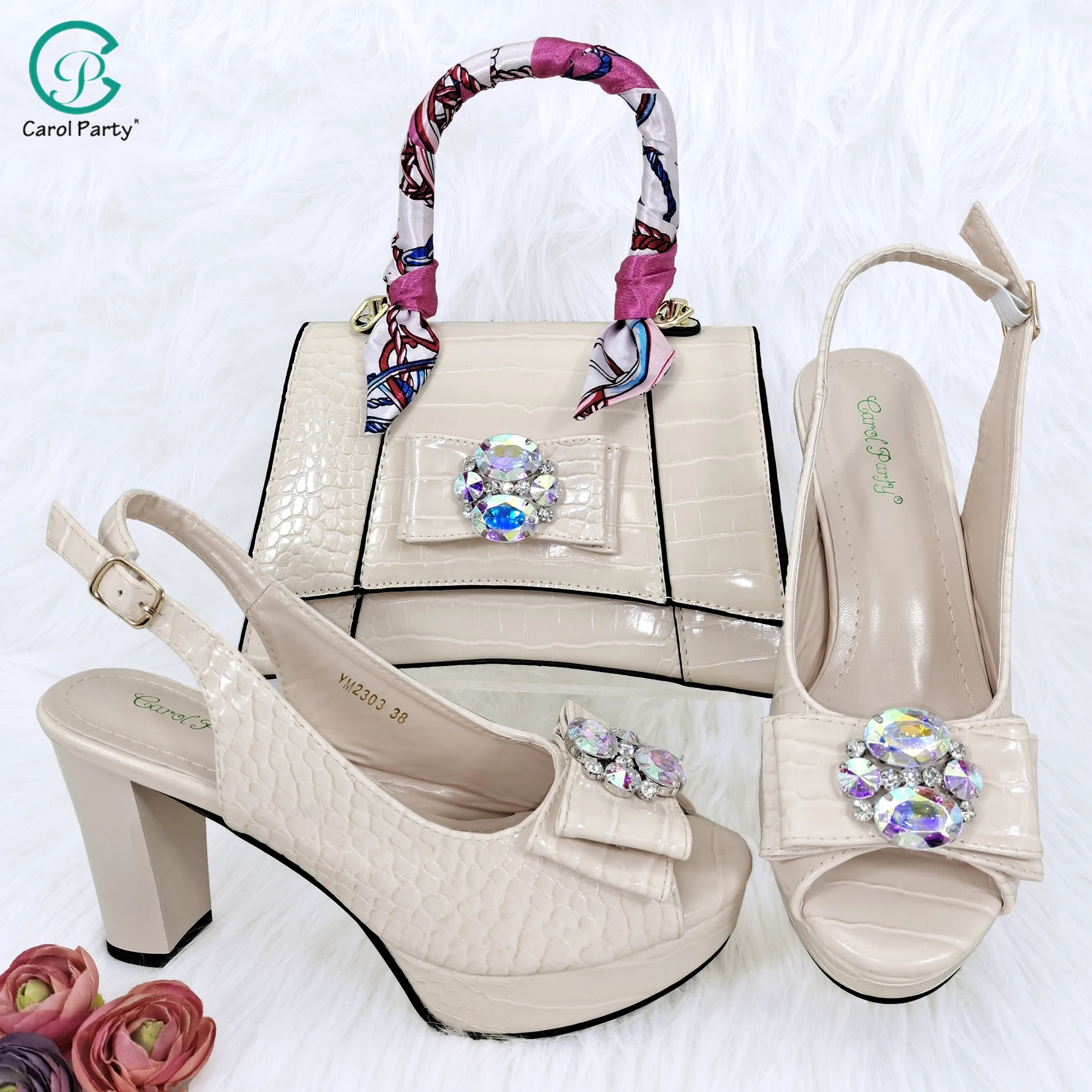 Qsgfc Krokodil strukturiertes Band und bunt kristall verzierte Clutch mit langem Schulter gurt Damenschuhe und Taschen set