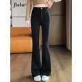 Jielur-Pantalon évasé taille haute pour femme noir hanche serrée mince mode féminine