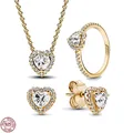 Bestselling Gold Heart Series Jewelry Set 925 Sterling Silver Shining Heart Ring Necklace Earrings