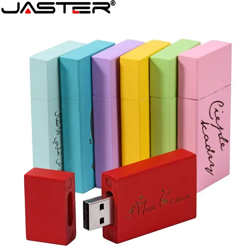 JASTER USB-Flash-Laufwerk aus Holz, 128 GB, kostenloser individueller Logo-Speicherstick, 64 GB, bunter Block-Stick, 32 GB, echte Kapazität, U-Disk, 16 GB Image