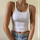 Casual White Sleeveless Cotton Cami Top Women Fashion Ribbed Crop Top Tees Ladies Basic Fitness