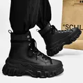 Brand Boots Autumn Winter New Leather Ankle Boots Men's Motorcycle Boots Lace Up Trend Short Boots