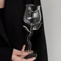 Verre à Cocktail Créatif en Forme de Rose Clair Verre à Vin avec Feuilles Transparentes Verre à