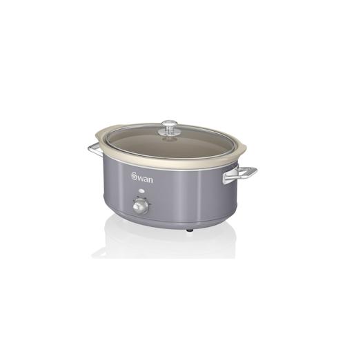 SWAN SF17031GRNEU Retro Slow Cooker 6,5L, Antihaft-Keramisches PFOA- und PTFE-freies, Vintage, Grau, 320W