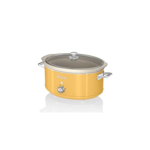 SWAN SF17031YELNEU Retro Slow Cooker 6,5L, Antihaft-Keramisches PFOA- und PTFE-freies, Vintage, Gelb, 320W