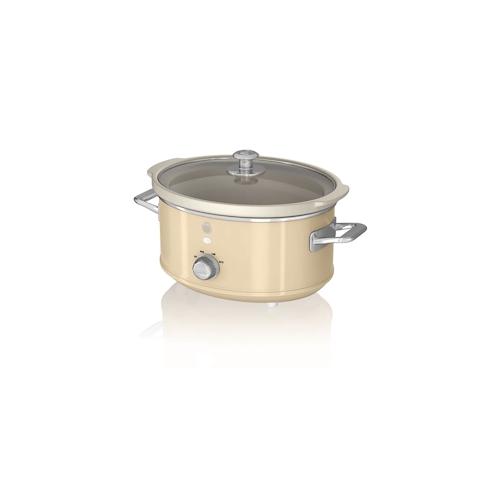 SWAN SF17021CNEU Retro Slow Cooker 3,5L, Antihaft-Keramisches PFOA- und PTFE-freies, Vintage, Creme, 200W