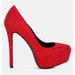 London Rag Clarisse Diamante Faux Suede High Heeled Pumps - Red - US 5