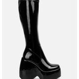 London Rag Dirty Dance Patent High Platfrom Calf Boots - Black - US-9 / UK-7 / EU-40