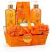 Home Spa Gift Basket NG01 - Orange & Mango Fragrance - 7pc Bath & Body Set For Women & Men Contains Shower Gel Bubble Bath Body Lotion Bath Salt 2 Bath Poufs & Handmade Basket