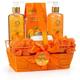 Home Spa Gift Basket NG01 - Orange & Mango Fragrance - 7pc Bath & Body Set For Women & Men Contains Shower Gel Bubble Bath Body Lotion Bath Salt 2 Bath Poufs & Handmade Basket