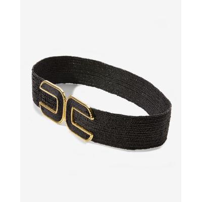 Jardin - Black - Gold Hardware Raffia Elastic Belt - Small/Medium
