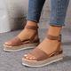 Women's Sandals Wedge Sandals Vacation Beach Buckle Wedge Bohemia PU Buckle Black Camel