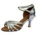 Miayilima Silver 35 High Heels for Women Girl Latin Dance Shoes Med Heels Satin Shoes Party Tango Salsa Dance Shoes