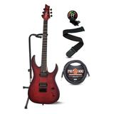 Schecter Sunset-6 Extreme Electric Guitar (Scarlet Burst) with Stand Strap Clip-On Tuner and Cable