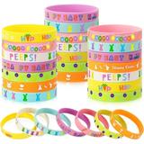42pcs Easter Party Favors Silicone Bracelets Bunny Egg Carrot Chicks Flowers Rubber Wristbands Accessories for Easter Egg Fillers Gifts Basket Stuffers Accessories Party Decorations