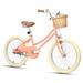 Petimini 20 Inch Girls Bike for Age 6 7 8 9 Years Old Big Kids Retro Vintage Style Bicycles with Basket Training Wheels and Bell Peach