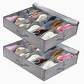 2pcs/Set Under Bed Shoe Storage Organizer Foldable Fabric Shoes Container Box With Clear Cover See Through Window Storage Bag With 2 Handles Household Space Saver Organizer For Under Bed Closet