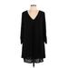 Lush Casual Dress - Mini V Neck 3/4 sleeves: Black Print Dresses - Women's Size Large