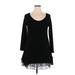 Papillon Casual Dress - Mini Scoop Neck Long sleeves: Black Solid Dresses - Women's Size X-Large