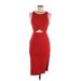 BCBGMAXAZRIA Cocktail Dress - Party Crew Neck Sleeveless: Red Print Dresses - Women's Size 0