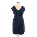 H&M Casual Dress - Mini V Neck Short Sleeve: Blue Solid Dresses - Women's Size 14