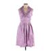 Maggy L Casual Dress - A-Line V-Neck Sleeveless: Purple Print Dresses - Women's Size 6