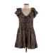 Old Navy Casual Dress - Mini Scoop Neck Short sleeves: Brown Leopard Print Dresses - Women's Size Medium