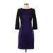 Calvin Klein Casual Dress - Sheath High Neck 3/4 sleeves: Purple Print Dresses - Women's Size 4