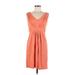 Ann Taylor LOFT Casual Dress - Party V Neck Sleeveless: Orange Print Dresses - Women's Size Medium