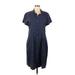 Camoufleur Casual Dress - Shirtdress Collared Short sleeves: Blue Solid Dresses - Women's Size Medium