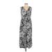 Talbots Casual Dress - Midi V Neck Sleeveless: Gray Print Dresses - Women's Size Large Petite