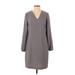 Banana Republic Casual Dress - Shift V Neck 3/4 sleeves: Gray Print Dresses - Women's Size 2