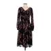 Calvin Klein Casual Dress - Midi V-Neck 3/4 sleeves: Black Print Dresses - New - Women's Size 2