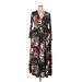 Sweet Lovely by Jen Casual Dress - Midi V Neck Long sleeves: Black Print Dresses - Women's Size 2X