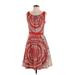 Eva Franco Casual Dress - Fit & Flare Boatneck Sleeveless: Red Baroque Print Dresses - Women's Size 2