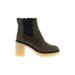Free People Ankle Boots: Chelsea Boots Chunky Heel Bohemian Green Solid Shoes - Women's Size 41 - Round Toe