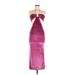 Et Clet Cocktail Dress - Midi Plunge Sleeveless: Burgundy Print Dresses - Women's Size Medium