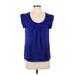 Calvin Klein Short Sleeve Blouse: Blue Tops - Women's Size X-Small