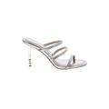 White House Black Market Heels: Slip On Stiletto Formal Silver Solid Shoes - Women's Size 7 - Open Toe