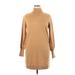 WAYF Casual Dress - Sweater Dress Turtleneck 3/4 sleeves: Tan Solid Dresses - Women's Size X-Large