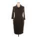 Lafayette 148 New York Casual Dress - Sheath Cowl Neck 3/4 sleeves: Brown Solid Dresses - Women's Size 14