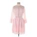 Casual Dress - Fit & Flare Mock 3/4 sleeves: Pink Solid Dresses - Women's Size Medium